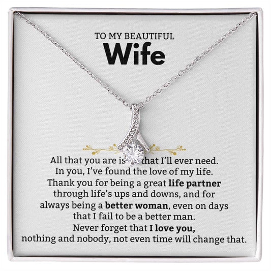 To My Beautiful Wife Necklace - Romantic Birthday Jewelry Gift from Husband for Valentine’s Day & Long Lasting Memories - Alluring Beauty Necklace
