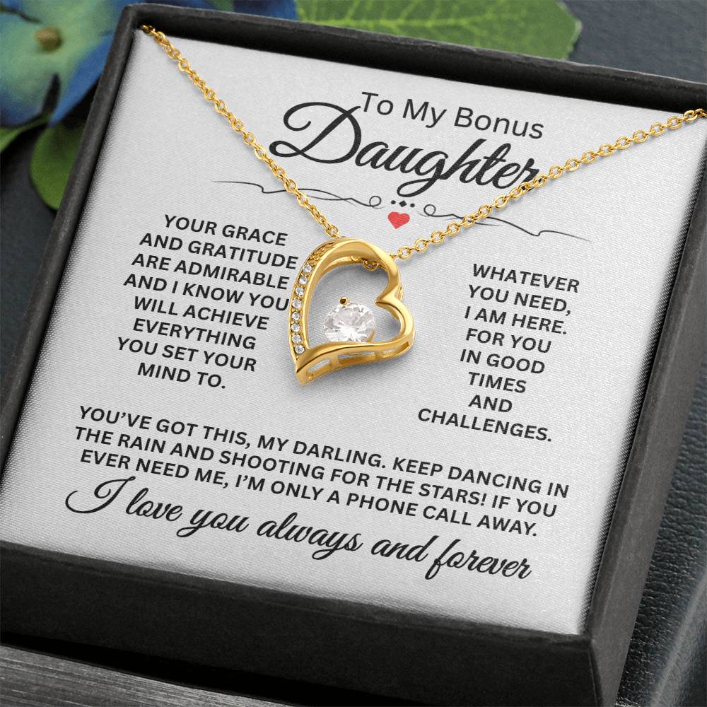 To My Bonus Daughter - Forever Love Necklace for Birthday, Graduation and Christmas