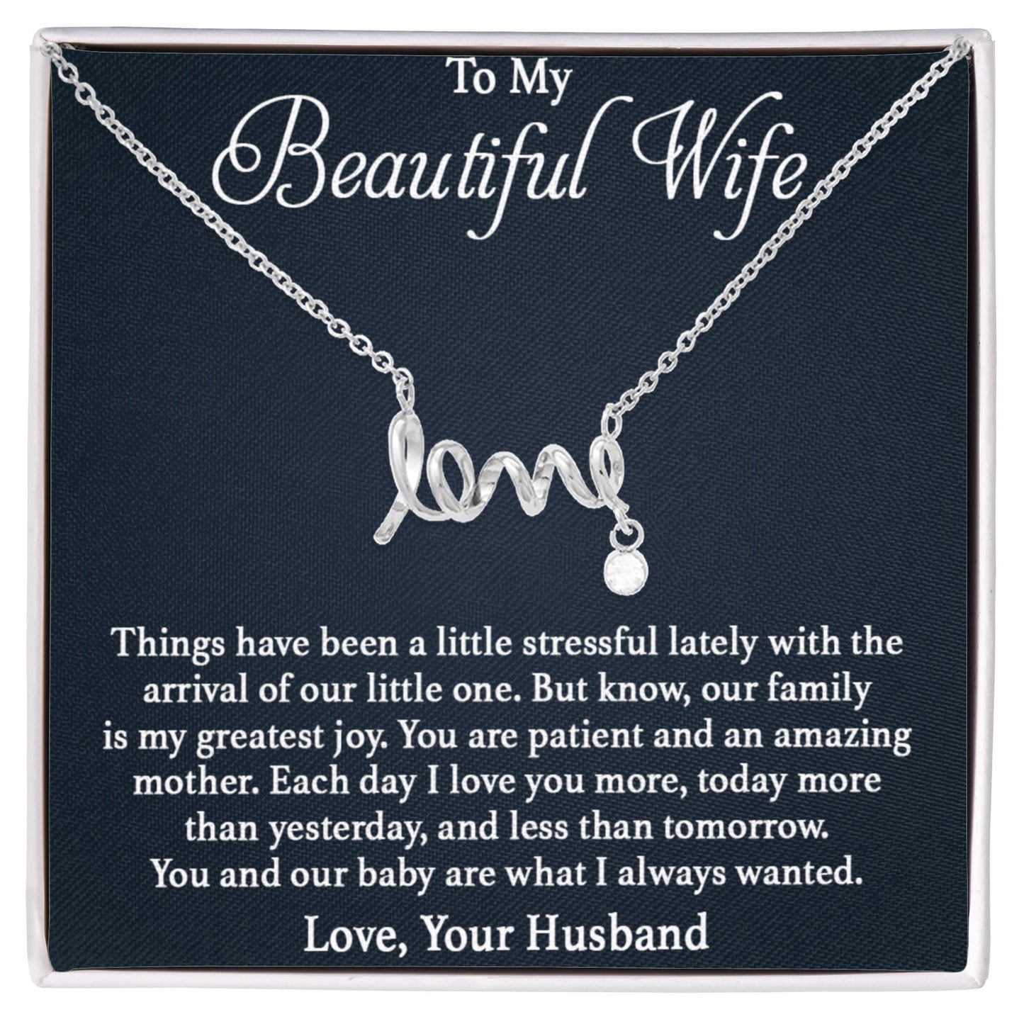 To My Beautiful Wife Necklace - Love Gift from Husband for Any Occasion - Scripted Love Necklace