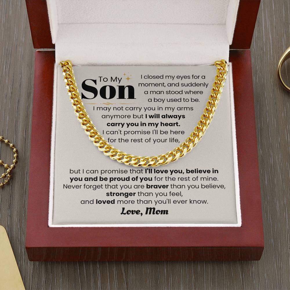 Gift for Grandson from Mom - I may not carry you in my arms - Cuban Link Chain