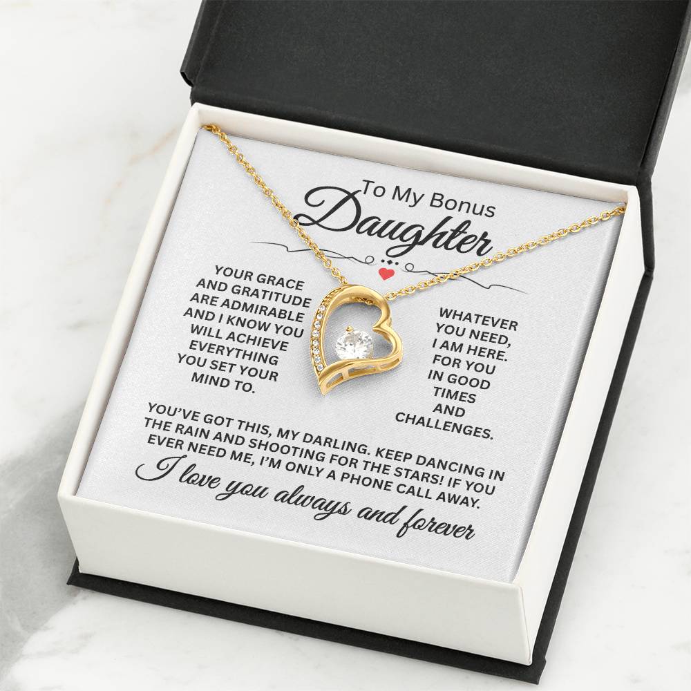 To My Bonus Daughter - Forever Love Necklace for Birthday, Graduation and Christmas