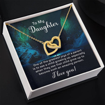To My Daughter Necklace – Daughter Birthday & Graduation Jewelry Surprise – Interlocking Hearts Necklace