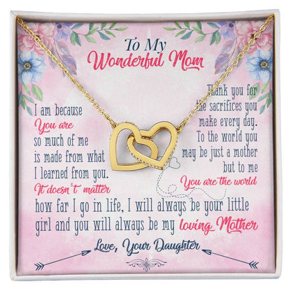 To My Daughter Necklace - Sentimental Birthday Gift from Mom - Interlocking Hearts Necklace