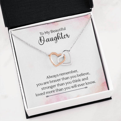 To My Daughter Necklace – Birthday Christmas Gift Necklace for Daughter – Interlocking Hearts Necklace