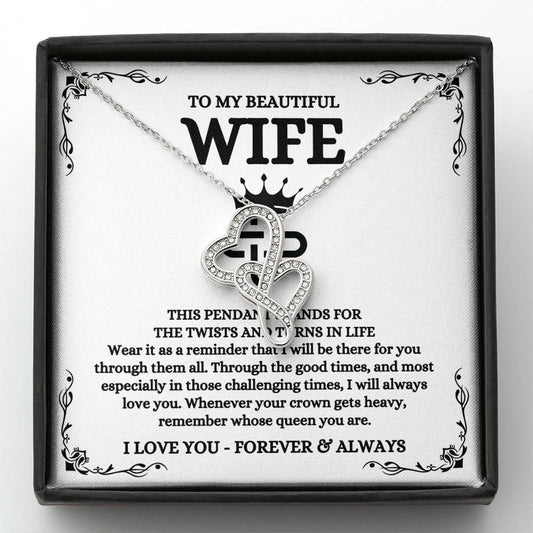 To My Beautiful Wife Necklace - Best Loving Jewelry Gift for Valentine’s Day, Anniversaries & Romantic Surprises - Heart-to-heart Pendant Necklace