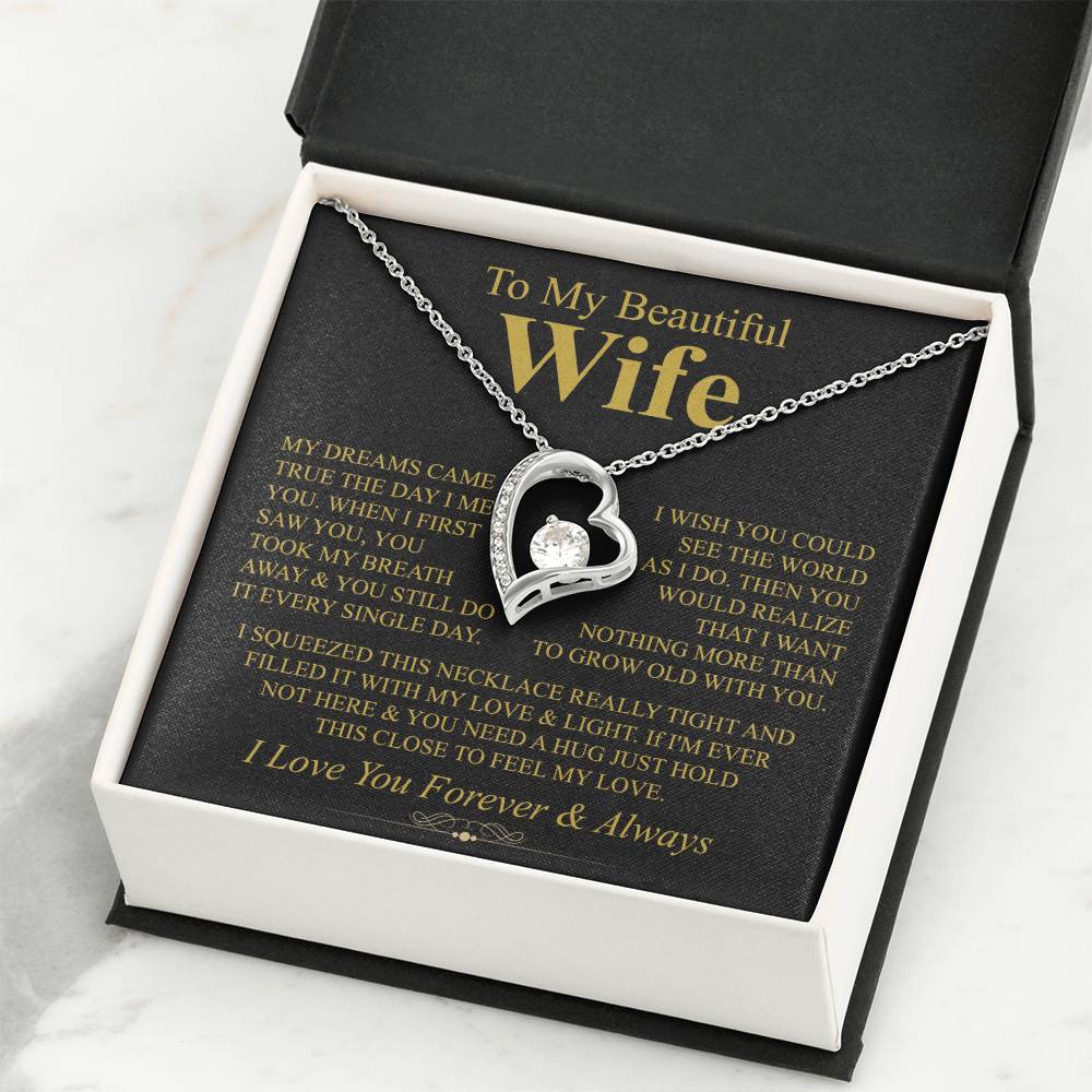 To My Beautiful Wife Necklace - Romantic Keepsake Jewelry Gift from Husband for Special Days & Valentine’s Love - Forever Love Necklace