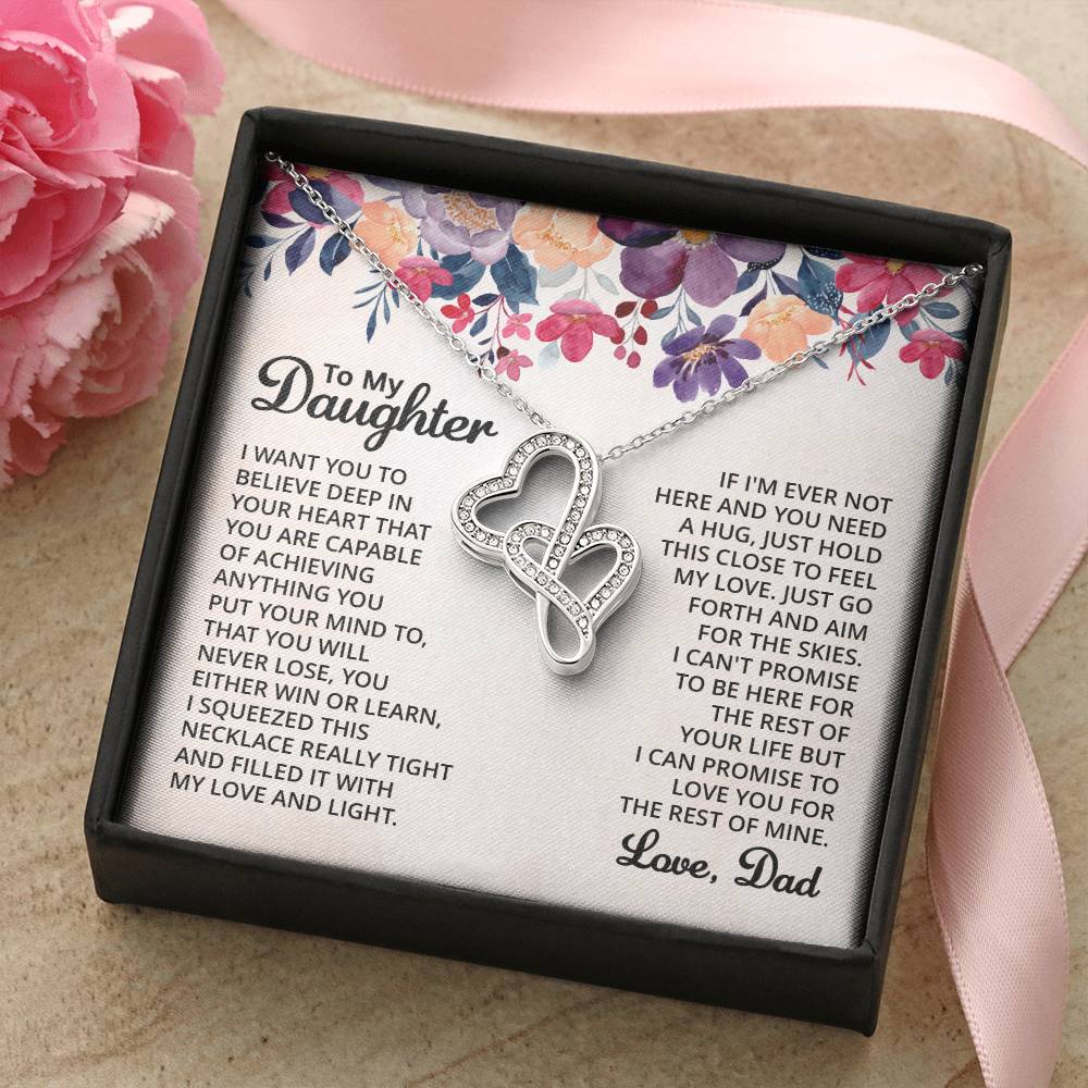 To My Daughter Necklace - Sentimental Jewelry Gift from Dad for Graduation & Life Achievements - Heart-to-heart Pendant Necklace