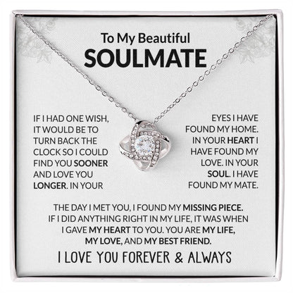 To My Beautiful Soulmate Necklace - Romantic Necklace Gift for Her for Valentine’s Day & Special Occasions - Love Knot Necklace