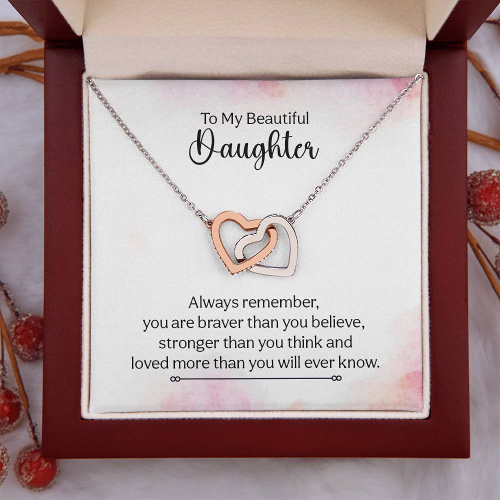 To My Daughter Necklace – Birthday Christmas Gift Necklace for Daughter – Interlocking Hearts Necklace