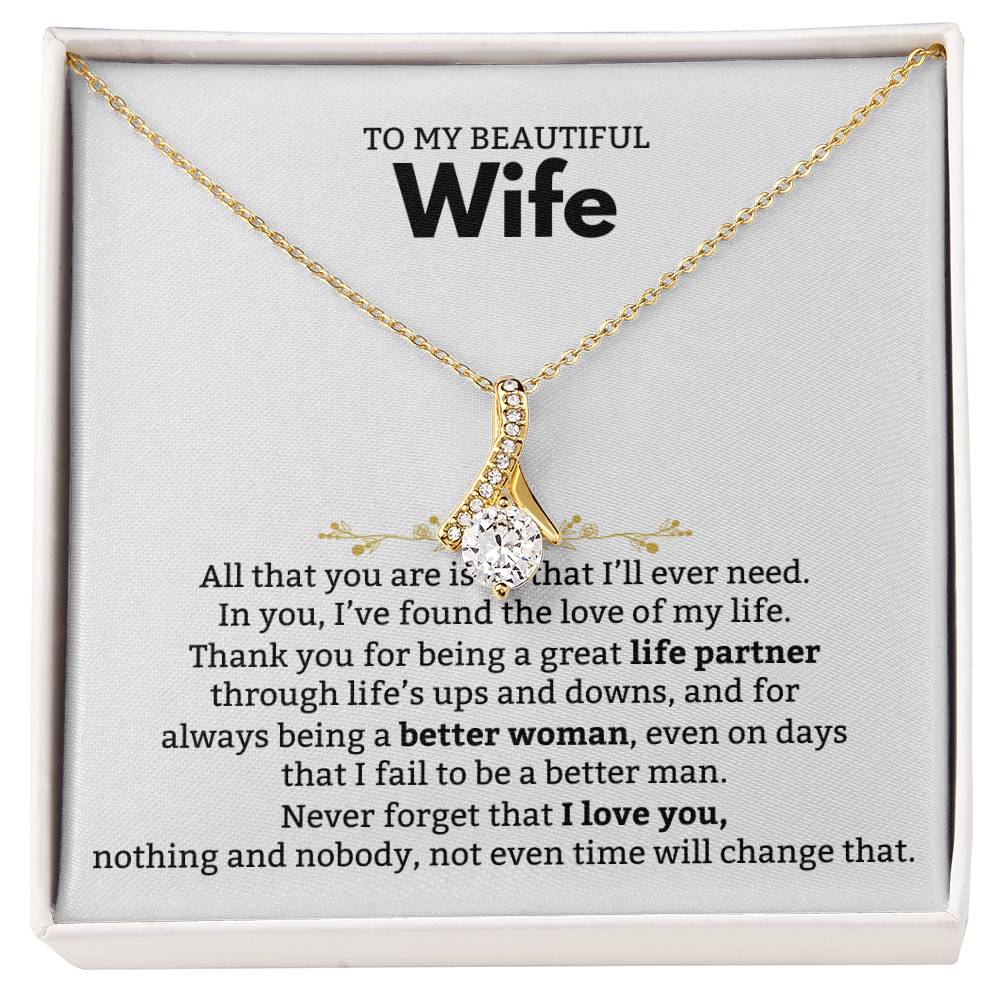 To My Beautiful Wife Necklace - Romantic Birthday Jewelry Gift from Husband for Valentine’s Day & Long Lasting Memories - Alluring Beauty Necklace