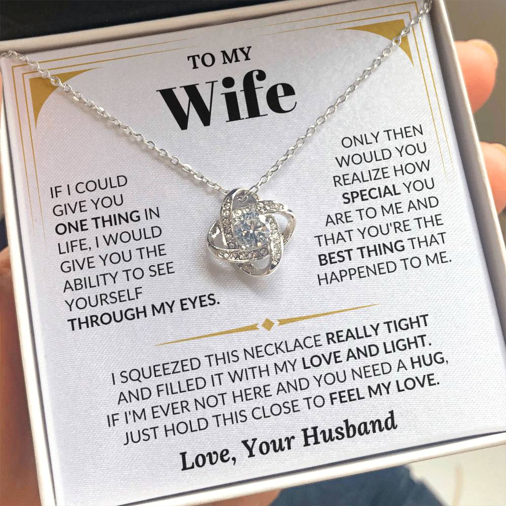 To My Wife Necklace - Touching Romantic Gift for Wife from Husband for Christmas, Anniversary & Valentine’s Day - Love Knot Necklace