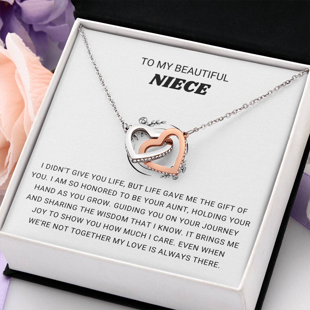 To My Beautiful Niece - I am so honored to be you aunt - Gift for Niece from Aunt - Interlocking Hearts Necklace