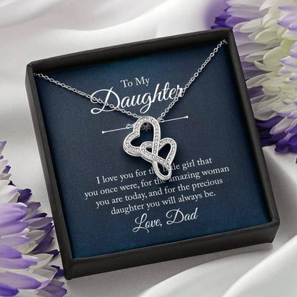 To My Daughter Necklace - Best Proud Dad Jewelry Gift for Daughter’s Special Days & Celebrations - Heart-to-heart Pendant Necklace