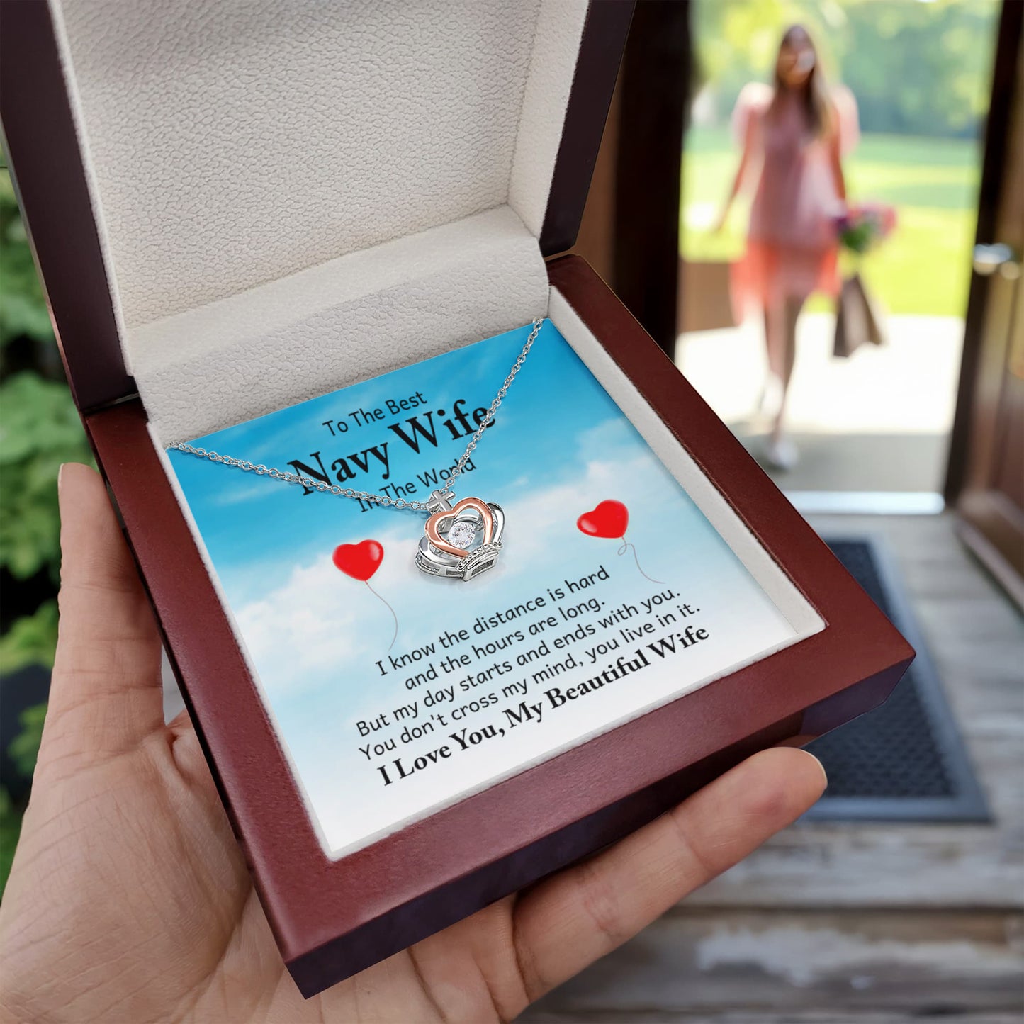 To the best navy wife in the world - I know the distance is hard - Crown Pendant Necklace