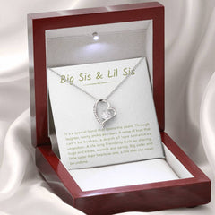 Sister Necklace, Big Sis & Lil Sis Jewelry, Heart Pendant Gift, Loving Present For Sister, Sentimental Keepsake