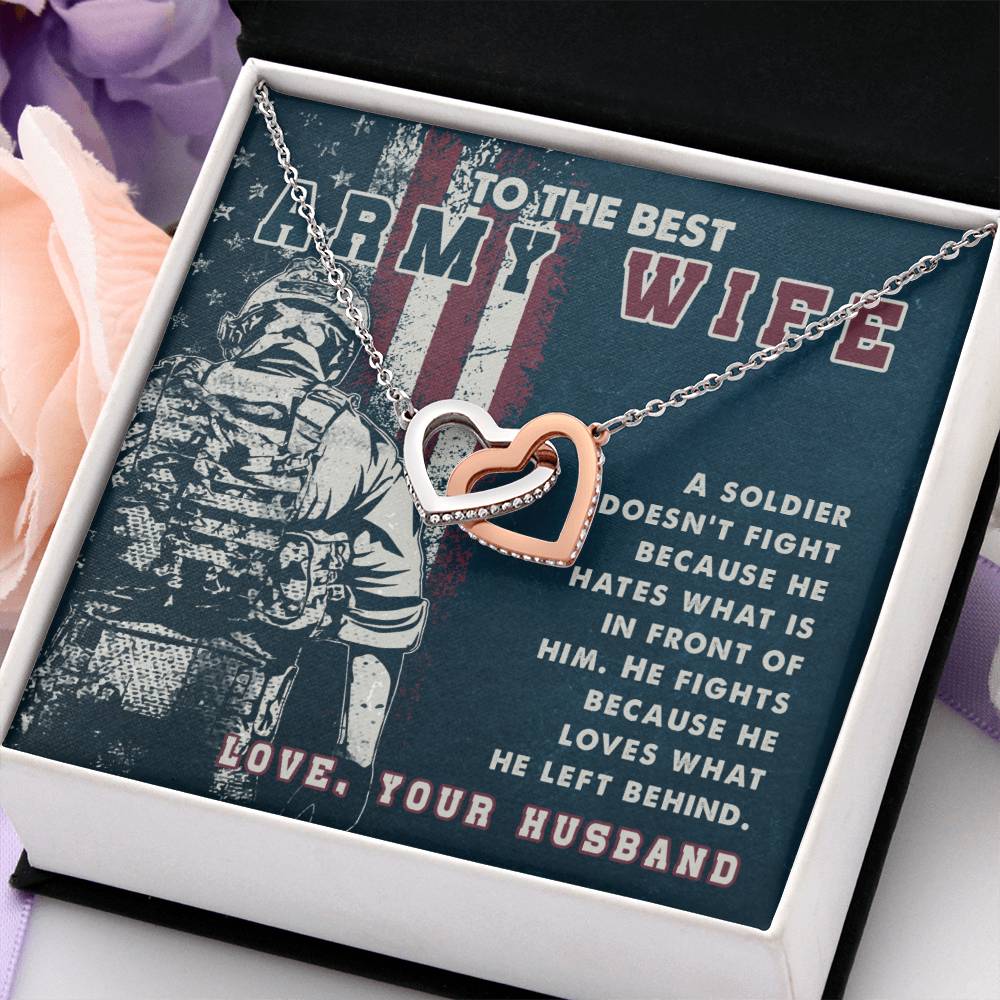 To My Army Wife Necklace - Best Loving Jewelry Gift for Valentine’s Day, Anniversaries & Romantic Surprises - Interlocking Hearts Necklace