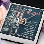 To My Army Wife Necklace - Best Loving Jewelry Gift for Valentine’s Day, Anniversaries & Romantic Surprises - Interlocking Hearts Necklace