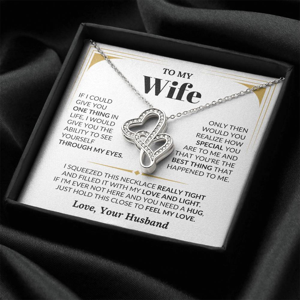 To My Wife Necklace - Touching Romantic Gift for Wife from Husband for Christmas, Anniversary & Valentine’s Day - Heart-to-heart Pendant Necklace