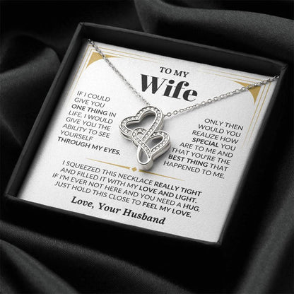 To My Wife Necklace - Touching Romantic Gift for Wife from Husband for Christmas, Anniversary & Valentine’s Day - Heart-to-heart Pendant Necklace