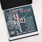 To My Army Wife Necklace - Best Loving Jewelry Gift for Valentine’s Day, Anniversaries & Romantic Surprises - Interlocking Hearts Necklace