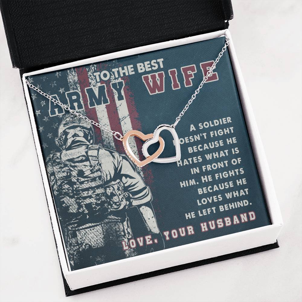 To My Army Wife Necklace - Best Loving Jewelry Gift for Valentine’s Day, Anniversaries & Romantic Surprises - Interlocking Hearts Necklace