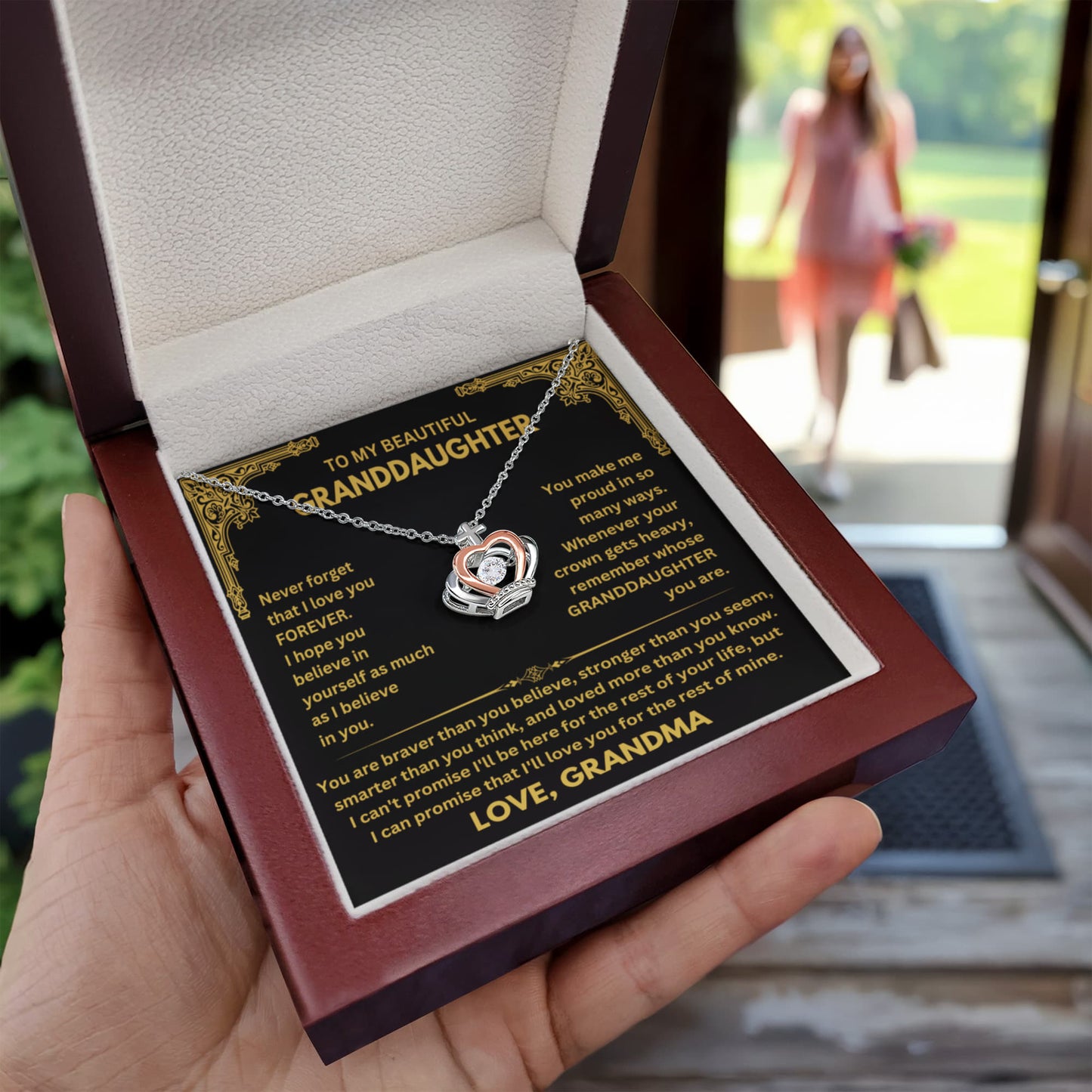 To My Granddaughter Necklace – Gift from Grandma for Granddaughter – Crown Pendant Necklace