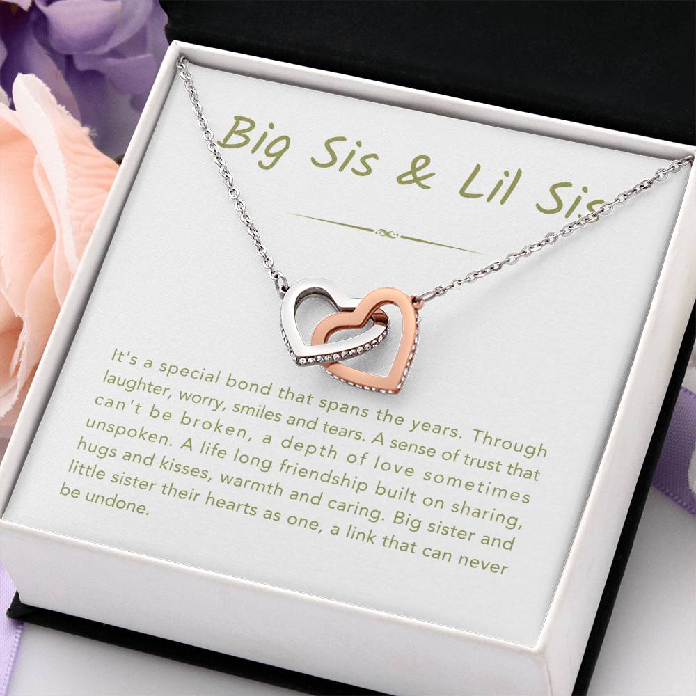 Big Sis & Lil Sis Necklace - It's a special bond that spans the years - Gift for Sisters - Interlocking Hearts Necklace