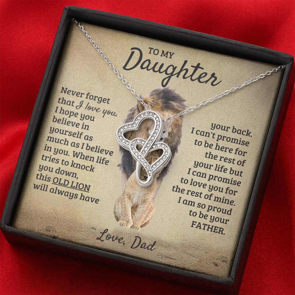 To My Daughter Necklace - Birthday Jewelry Gift from Dad - Old Lion - Heart-to-heart Pendant Necklace