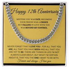 Anniversary Gift for Him, 12 Year Milestone, Cuban Link Chain Jewelry, Happy 12th Anniversary