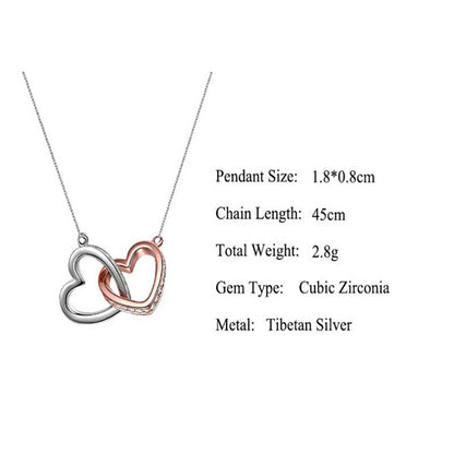Two-tone Cutout Heart Diamond Double Interlocking Gift Box Necklace for Mom or Daughter