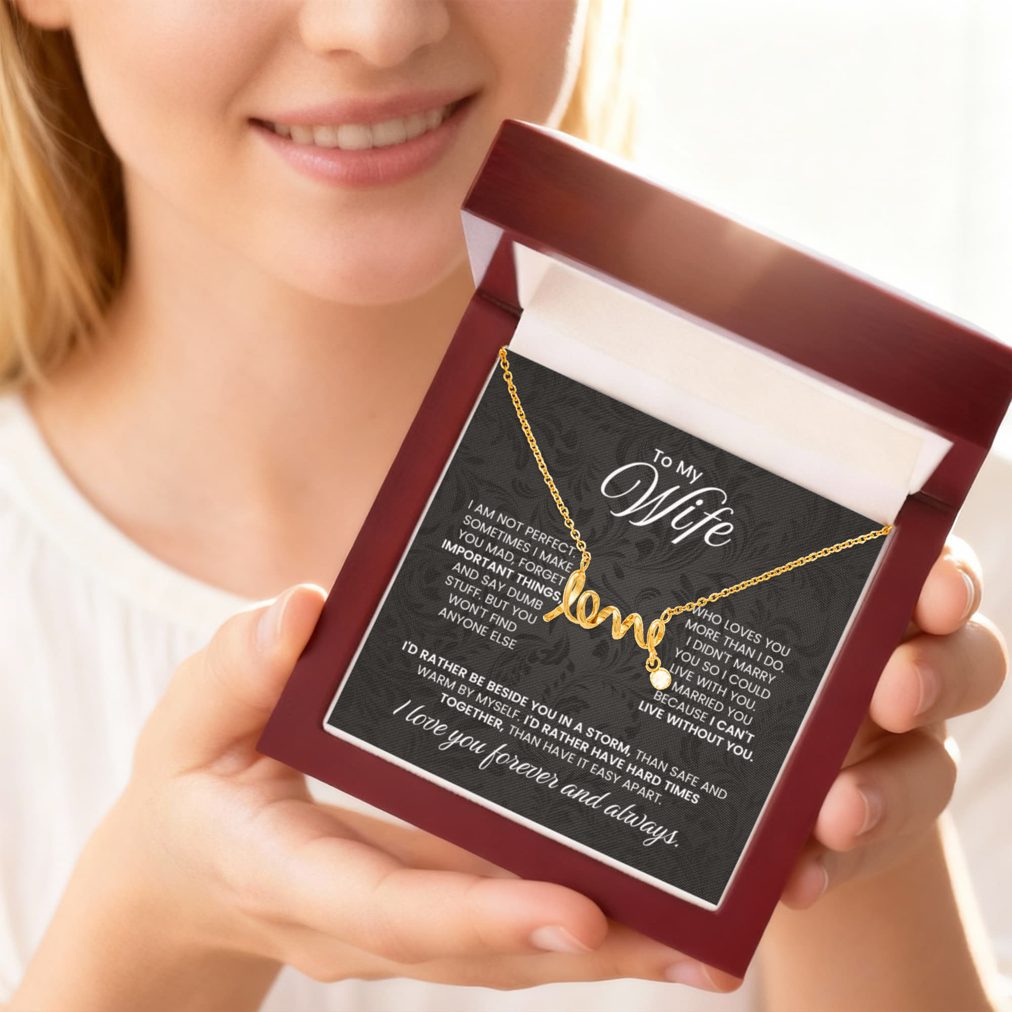 To My Wife - I am not perfect - Scripted Love Necklace - Gift for Wife from Husband