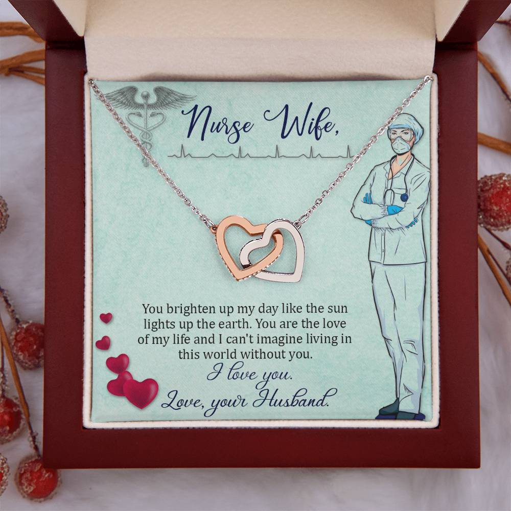 To My Nurse Wife Necklace - Sweet Romantic Jewelry for Wife - Interlocking Hearts Necklace