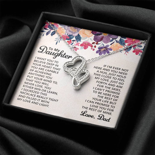 To My Daughter Necklace - Sentimental Jewelry Gift from Dad for Graduation & Life Achievements - Heart-to-heart Pendant Necklace