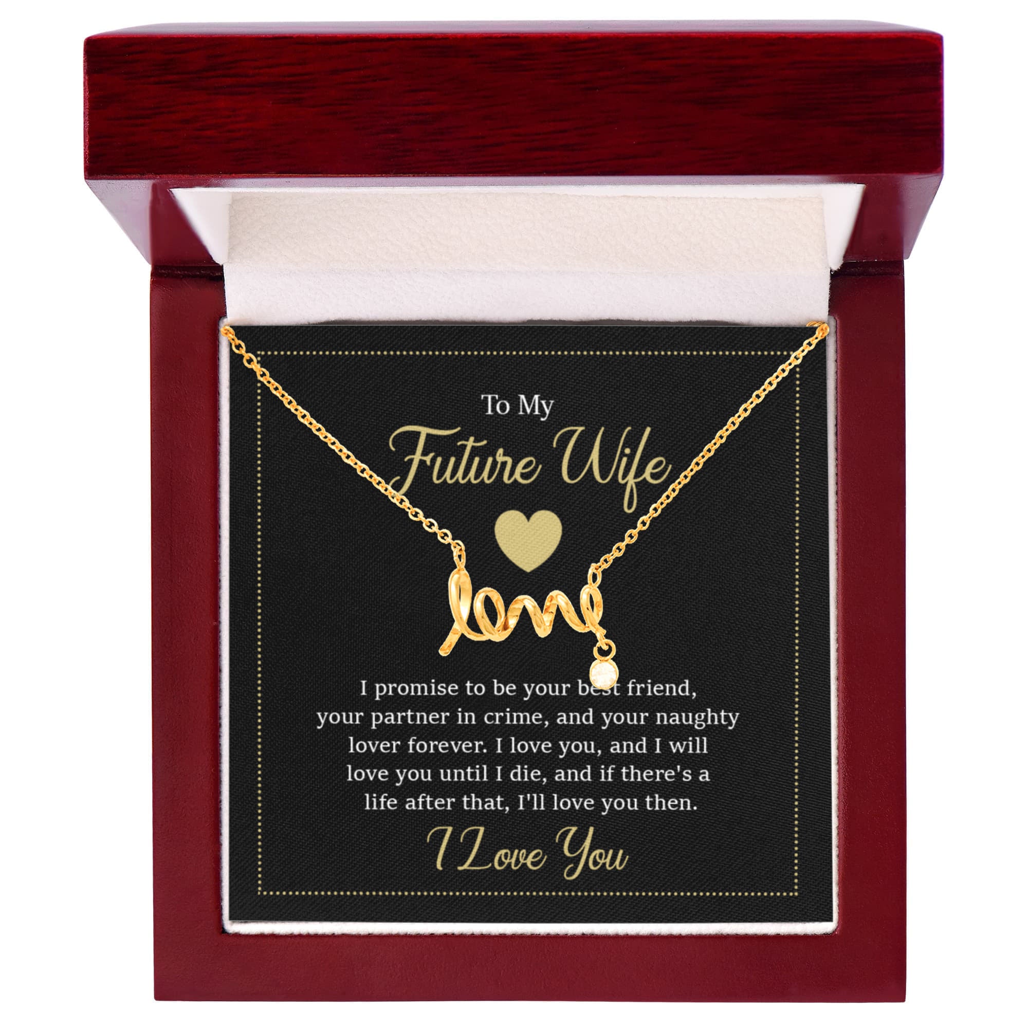 Future Wife Jewelry Gift - Long Lasting Romantic Necklace for Celebrating Love & Upcoming Marriage - Scripted Love Necklace