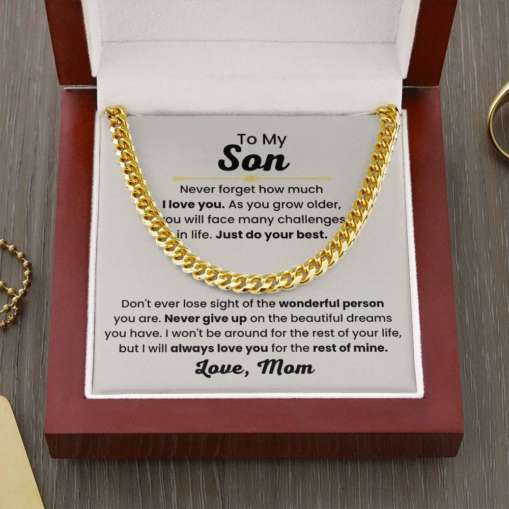 Son Necklace Gift from Mom, Birthday, Graduation & Christmas Jewelry - Cuban Link Chain