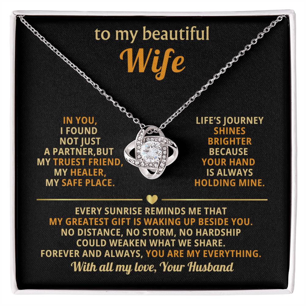 To My Beautiful Wife Necklace - Sentimental Birthday Gift from Husband, Romantic Jewelry for Valentine’s Day & Holidays - Love Knot Necklace