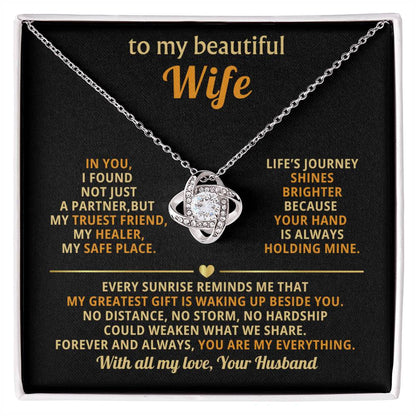 To My Beautiful Wife Necklace - Sentimental Birthday Gift from Husband, Romantic Jewelry for Valentine’s Day & Holidays - Love Knot Necklace