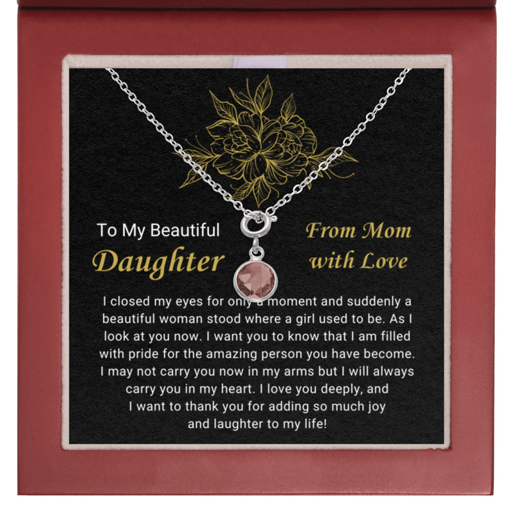 January Daughter Necklace from Mom - Mahogany LED box