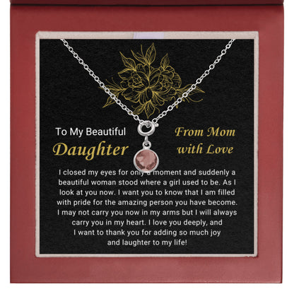 January Daughter Necklace from Mom - Mahogany LED box