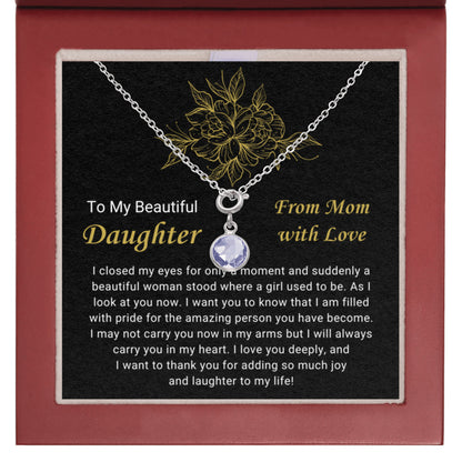 February Daughter Necklace from Mom - Mahogany LED box