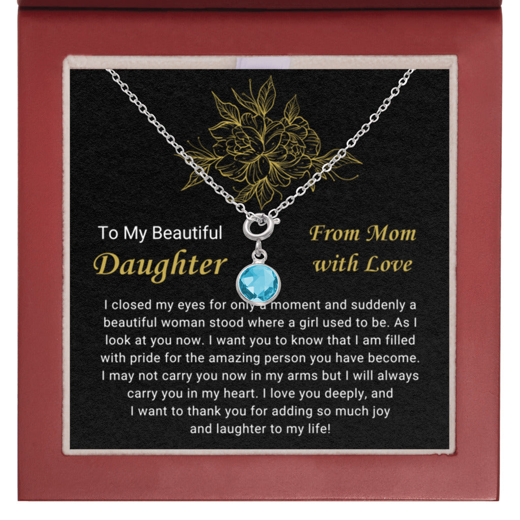 March Daughter Necklace from Mom - Mahogany LED box