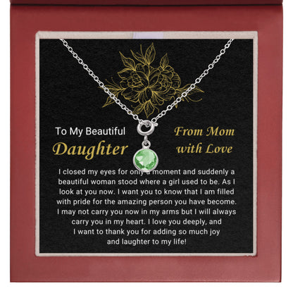 August Daughter Necklace from Mom - Mahogany LED box