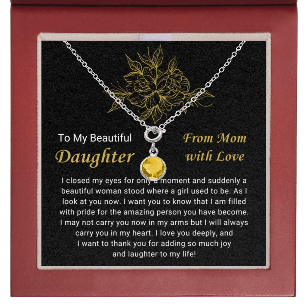 November Daughter Necklace from Mom - Mahogany LED box