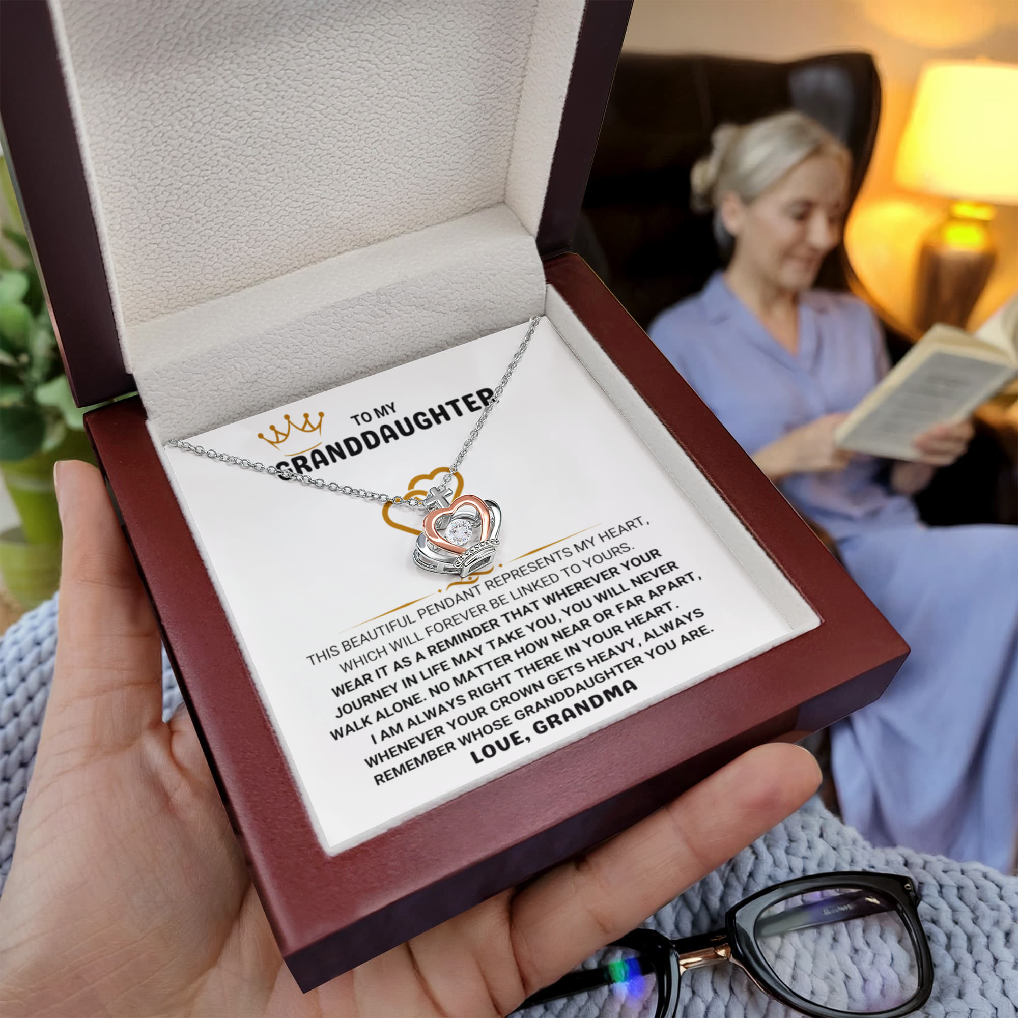 To My Granddaughter Necklace – Christmas Graduation Gift for Granddaughter from Grandma – Crown Pendant Necklace