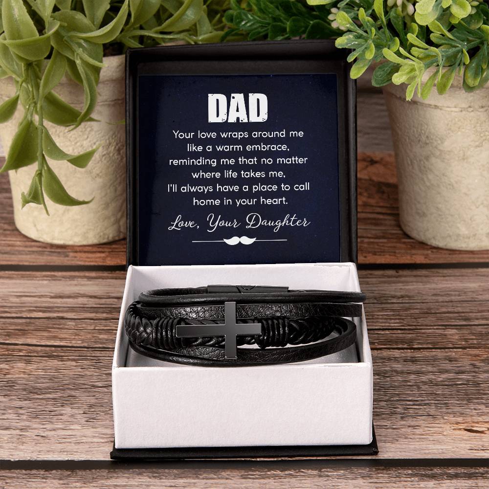 Gift for Dad from Daughter - Your love wraps around me like a warm embrace - Men's Cross Bracelet
