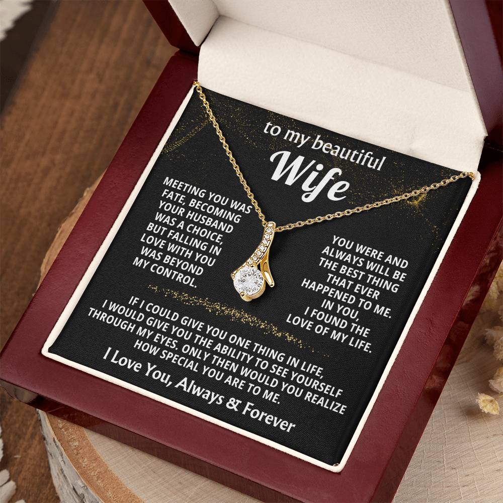 To My Beautiful Wife Necklace - Romantic Husband Gift for Christmas, Valentine’s Day & Anniversary Love Surprises - Alluring Beauty Necklace