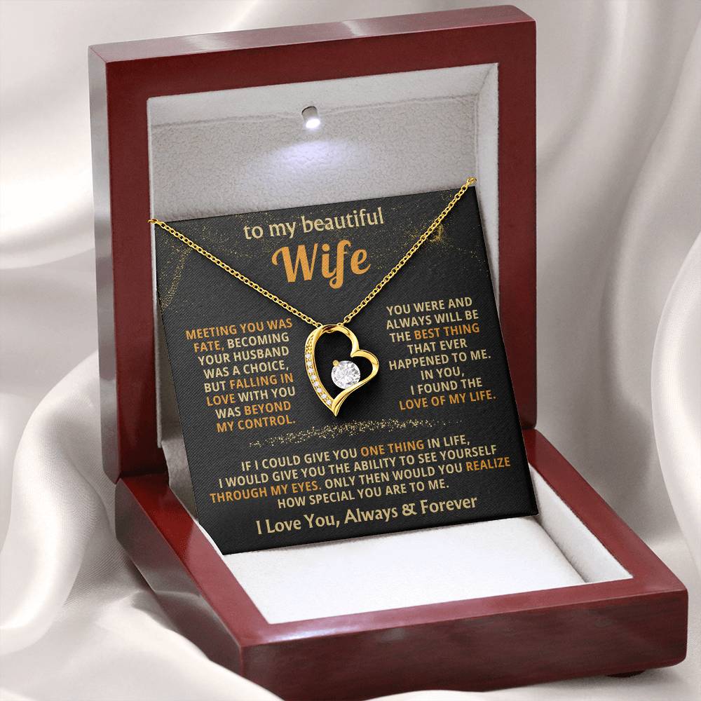 To My Beautiful Wife Necklace - Best Loving Jewelry Gift for Valentine’s Day, Anniversaries & Romantic Surprises - Forever Love Necklace