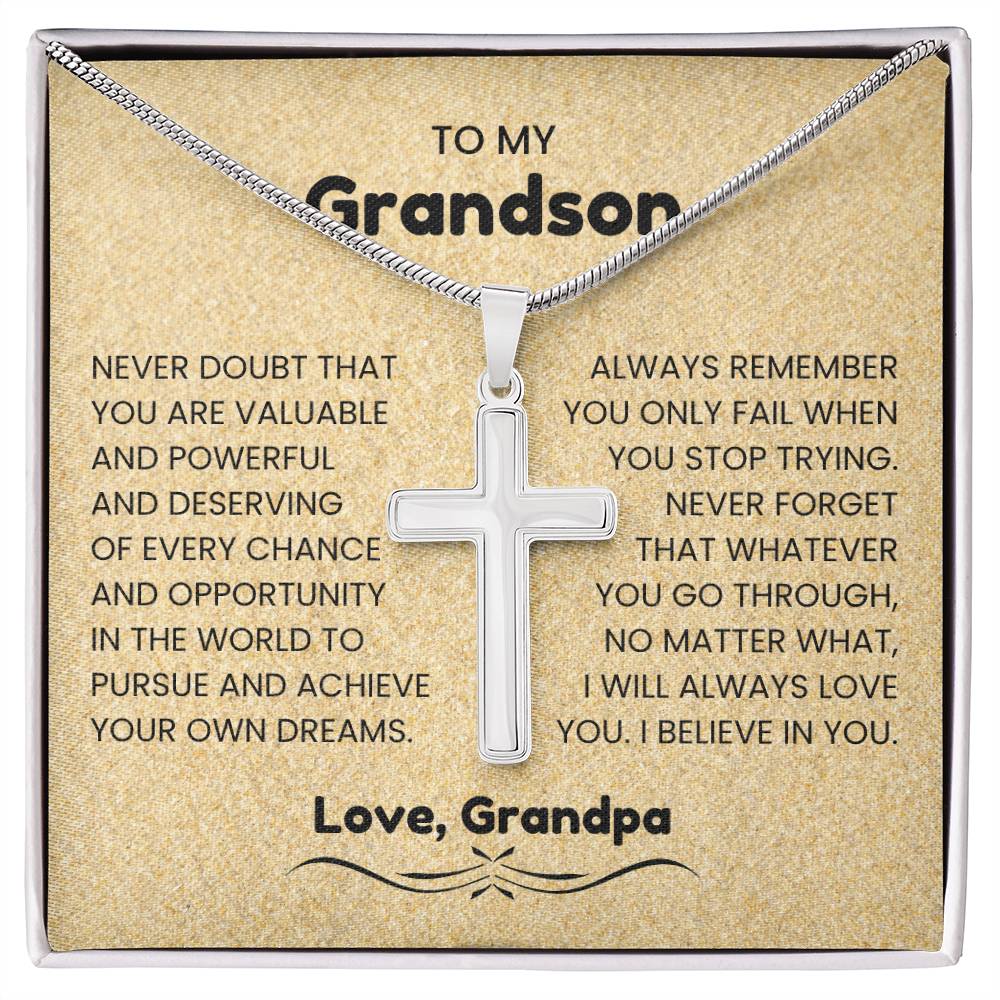To My Grandson - Gift for Grandson from Grandpa - I will always love you - Artisan Cross Necklace