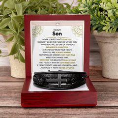 Men’s Cross Bracelet for Son, Leather Jewelry Gift, Symbol of Faith & Encouragement, To My Dear Son