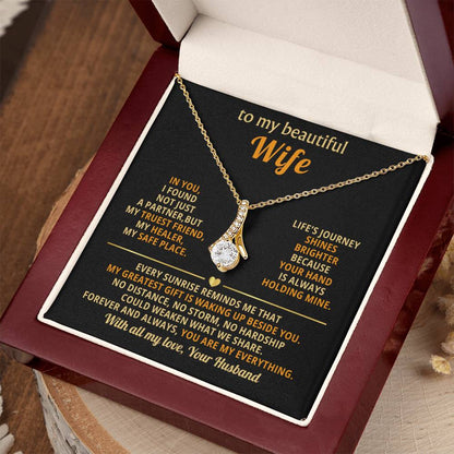 To My Beautiful Wife Necklace - Sentimental Birthday Gift from Husband, Romantic Jewelry for Valentine’s Day & Holidays - Alluring Beauty Necklace